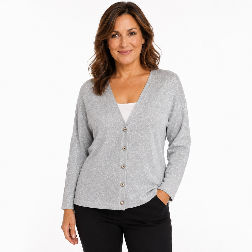 VTG Lisa International Womens Sweater Cardigan Size S Relaxed Sparkly Gray